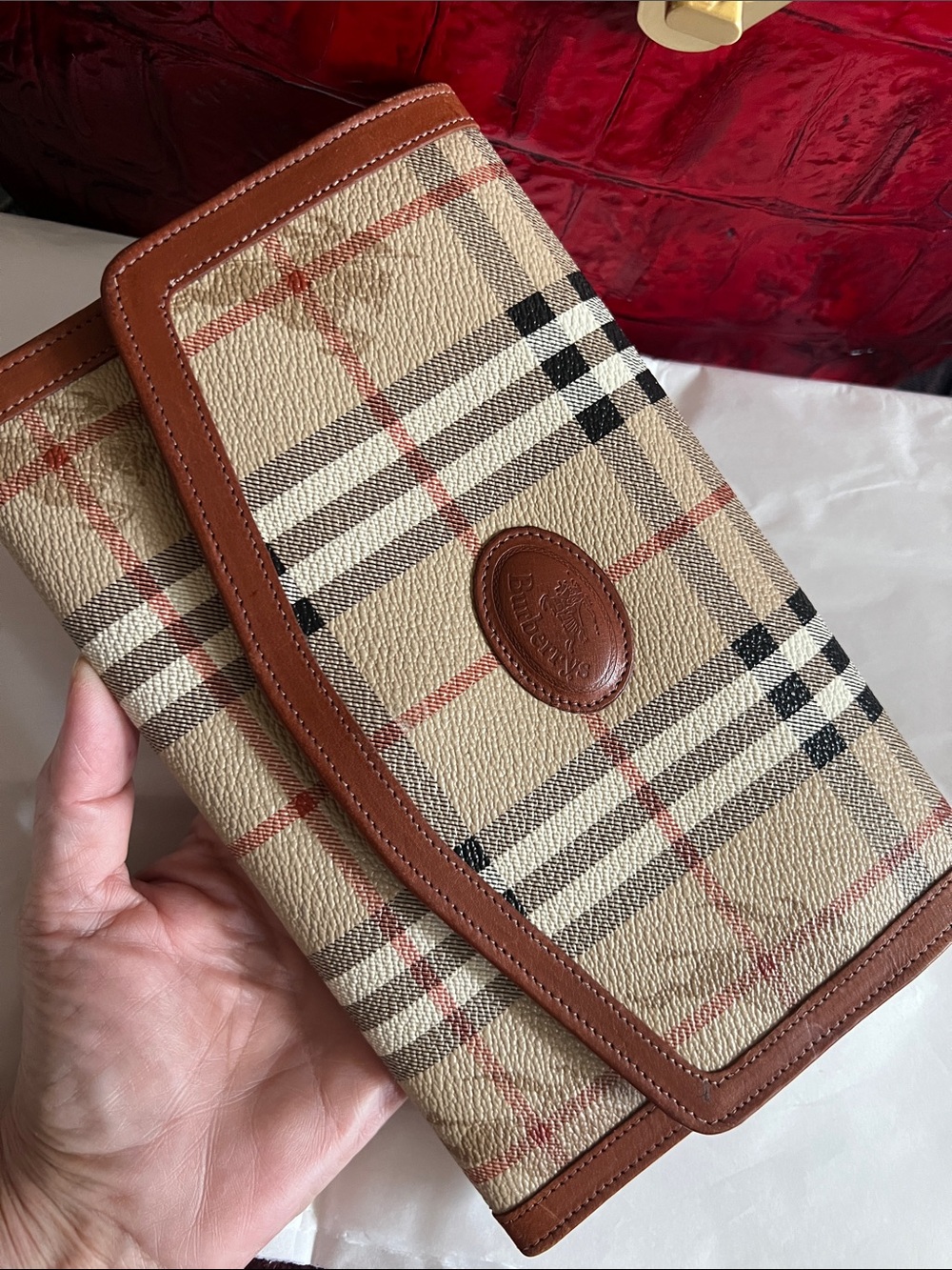 Vintage BURBERRY Nova Check Travel Clutch with Leather Trim Made in England RARE